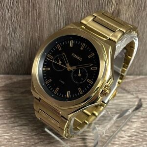 Black Fossil Evanston Men’s Stainless Steel Gold Watch With New Battery